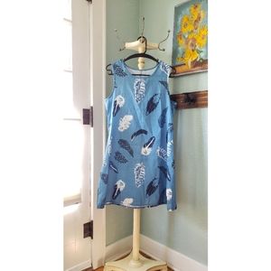 NWOT Blue Feather Print Summer Dress Round Neck